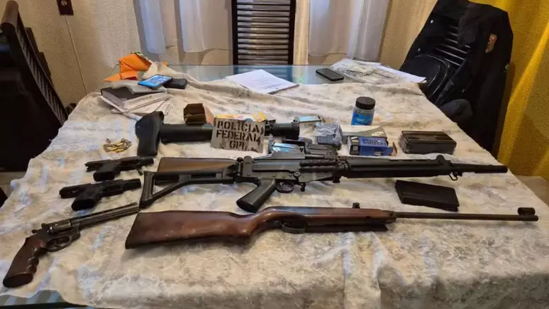 Armas apreendidas em MG com alvos da operação Sisamnes — Foto: PF/Reprodução