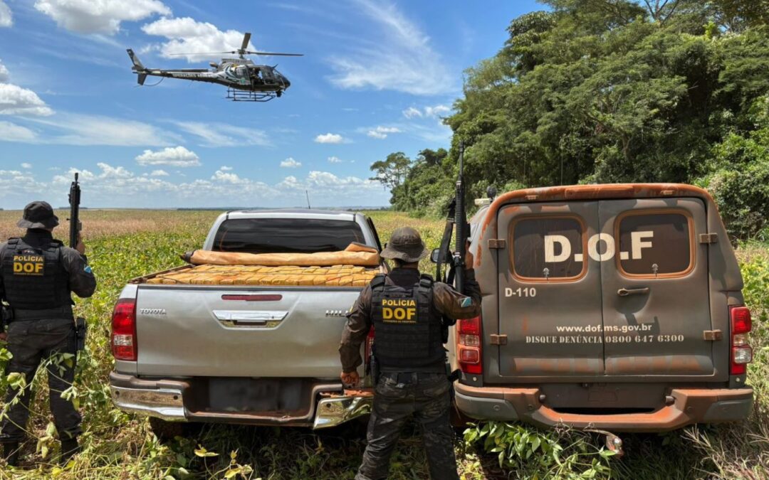 Com apoio de helicóptero, DOF apreende quase duas toneladas de maconha em caminhonete furtada